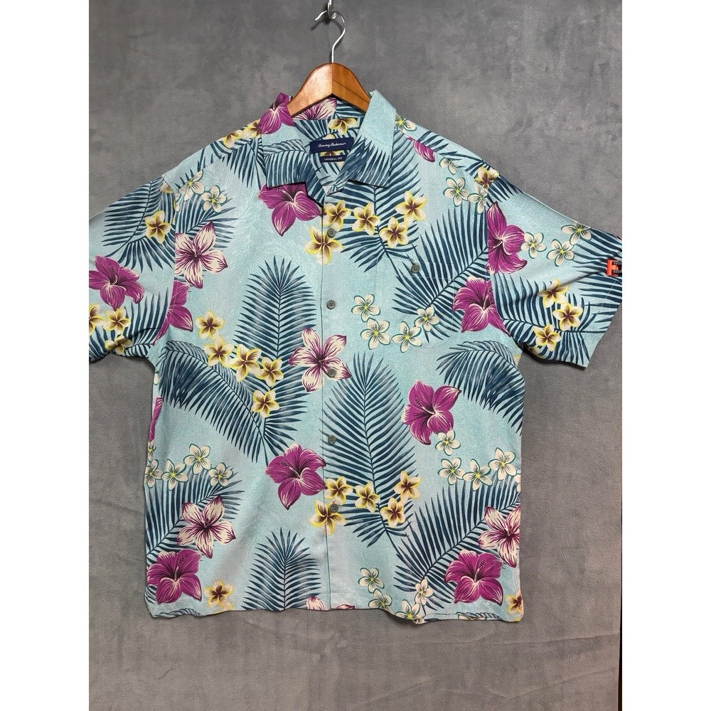 Tommy Bahama Mens Majorelle Blooms Island Zone Camp Shirt Size XLT Silk Blend